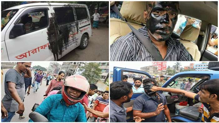 গাড়ি বের করায় চালকের মুখে লেপটে দিচ্ছে পোড়া মবিল