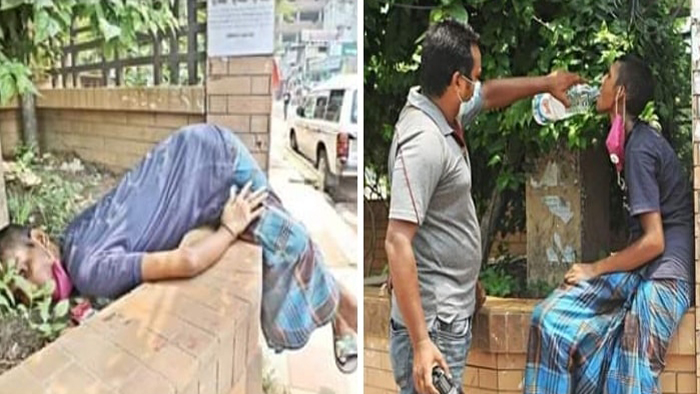 মুগদা হাসপাতালের লনে পড়ে থাকা সেই তরুণ ও সুস্থ হওয়ার চিত্র। মুগদা হাসপাতালের লনে পড়ে থাকা সেই তরুণ ও সুস্থ হওয়ার চিত্র।