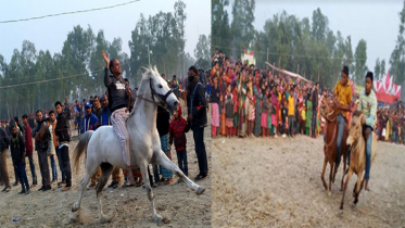 ঠাকুরগাঁওয়ে ঐতিহ্যবাহী ঘোড় দৌড় দেখতে মানুষের ঢল