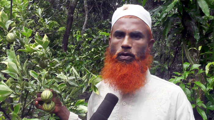 নিজ বাগানের ফল হাতে কৃষক বাবুল হোসেন