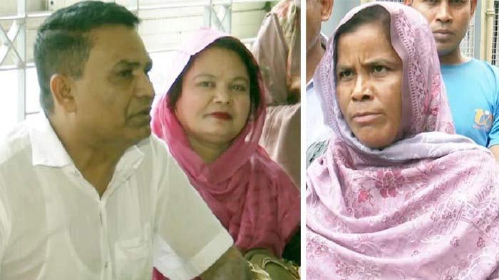 স্বামীর সঙ্গে ছোট স্ত্রী ফিরোজা খাতুন, (ডানে) বড় স্ত্রী নাছিমা বেগম স্বামীর সঙ্গে ছোট স্ত্রী ফিরোজা খাতুন, (ডানে) বড় স্ত্রী নাছিমা বেগম