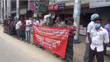 পাটকল বন্ধের সিদ্ধান্ত বাতিলের দাবিতে রাজবাড়ীতে মানববন্ধন