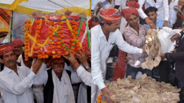 বিয়েতে ঝুড়ি ভর্তি টাকা উপহার! গুনতেই পাক্কা তিন ঘণ্টা! (ভিডিও)