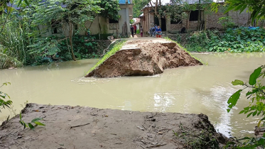আত্রাই নদীর বেড়িবাঁধ ভেঙ্গে লোকালয়ে ঢুকছে পানি