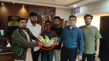 যবিপ্রবির উপাচার্যকে মুলা ‘উপহার’ দিলেন শিক্ষার্থীরা