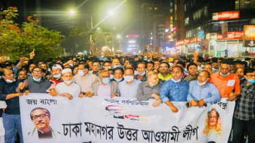 বঙ্গবন্ধুর ভাস্কর্য ভাংচুরের প্রতিবাদে আওয়ামী লীগের বিক্ষোভ 