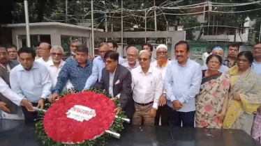 বঙ্গবন্ধুর প্রতিকৃতিতে পেশাজীবী সমন্বয় পরিষদের শ্রদ্ধা 