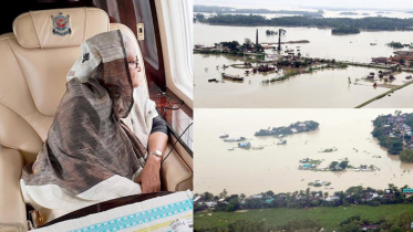 ‘বিমর্ষচিত্তে’ তলিয়ে যাওয়া জনপদ দেখলেন প্রধানমন্ত্রী (ভিডিও)