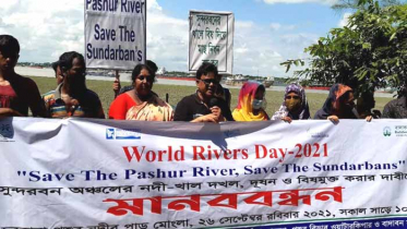 সুন্দরবনের নদী-খাল দখল ও দূষণমুক্তের দাবিতে মানববন্ধন 