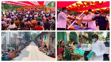 নলডাঙ্গায় ৪৯ টি পূজা মন্ডবে চাল ও শাড়ি বিতরণ