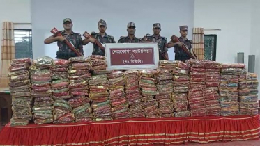 নেত্রকোনা সীমান্তে বিপুল পরিমাণ ভারতীয় শাড়ি জব্দ