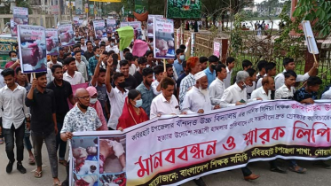 নোয়াখালীতে বিজ্ঞান শিক্ষককে কুপিয়ে আহত ঘটনার প্রতিবাদ