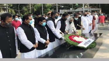 বঙ্গবন্ধুর প্রতিকৃতিতে  আওয়ামী লীগের শ্রদ্ধা নিবেদন