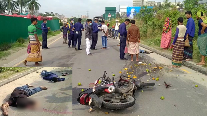 দুর্ঘটনা কবলিত সেই মোটরসাইকেল ও ইনসেটে নিহত ২ আরোহী, ছবি একুশে টেলিভিশন।